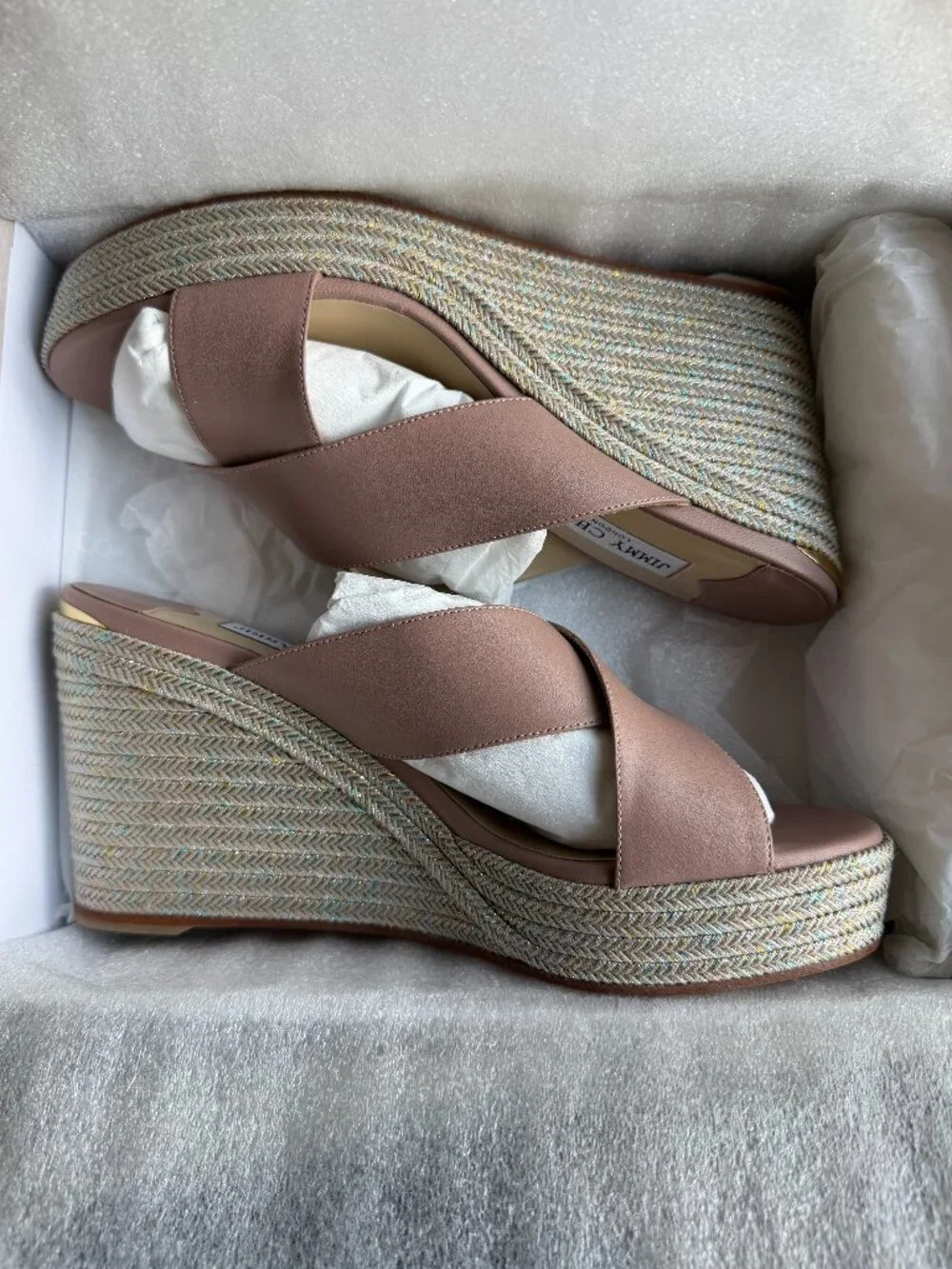 NWT Jimmy Choo- Dovina 100 Ballet Pink Mix, Metallic Braided 4